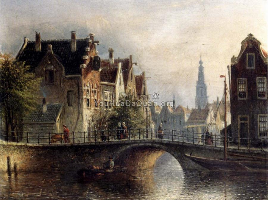 Johannes Franciscus Capricio Sunlit Townviews In Amsterdam - 扬·雅各布·柯恩拉德·施普勒